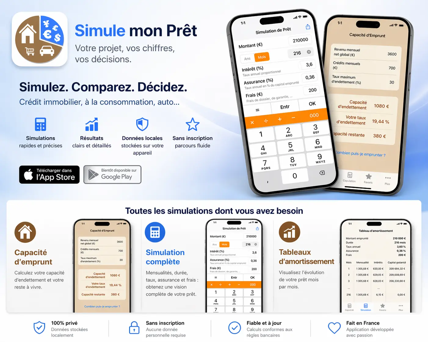 Aperçu de l'application Simule mon Prêt
